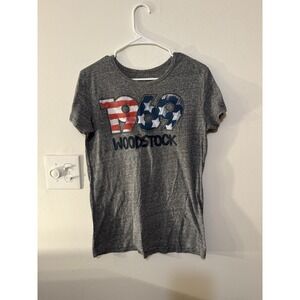 Women's 1969 Woodstock Distressed Band Tee American Flag‎ Large Red White Blue